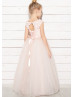 Blush Pink Lace Tulle 3D Flowers Floor Lnegth Flower Girl Dress